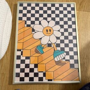 Framed Art with Smiling Flower on Stairs